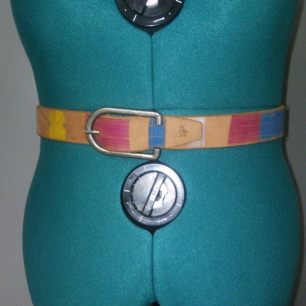 Original Penguin Striped Leather Belt NWOT - Picture 10 of 10